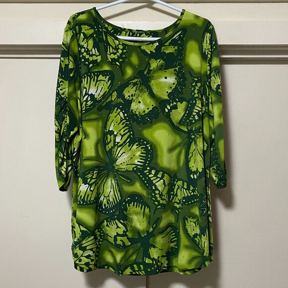 Multiples, 3/4 length sleeve, butterfly tunic in light & dark greens, size 1X - Picture 1 of 11
